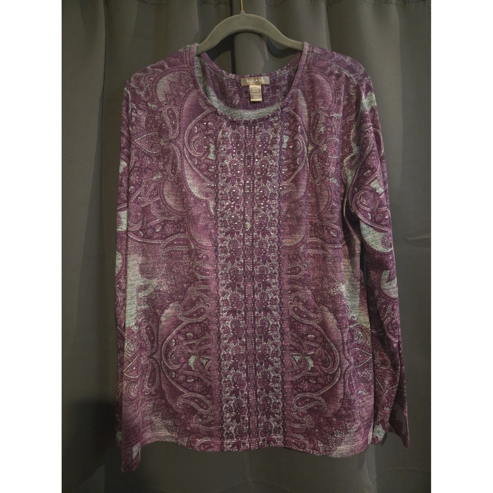White Stag Women's pink & purple shirt w/rhinestones XL 16-18, Boho
